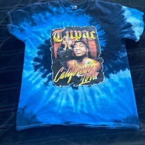 Tupac California love Gildan Blue Tie-Dye Graphic Tee S L